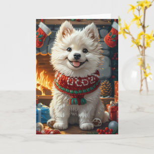 Samojede-Hund mit Weihnachtsgeschenken Kamin Karte