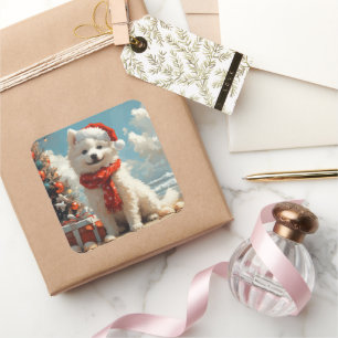 Samojede Hund Weihnachten Vintage Strand Quadratischer Aufkleber