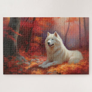 Samojede im Herbst inspiriert fallende Blätter Puzzle
