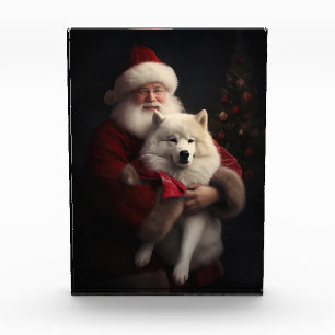 Samojede mit Weihnachtsmann Festliches Weihnachten Fotoblock