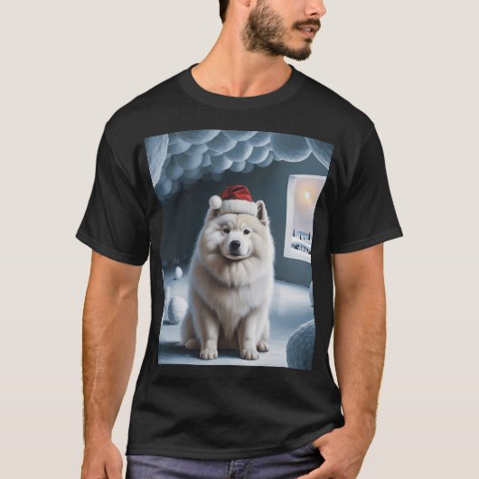 Samojede mit Weihnachtsmütze T-Shirt (Vorderseite)