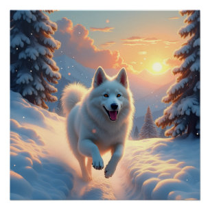 Samojede Schneebedeckte Bergabenteuer Weihnachten Poster