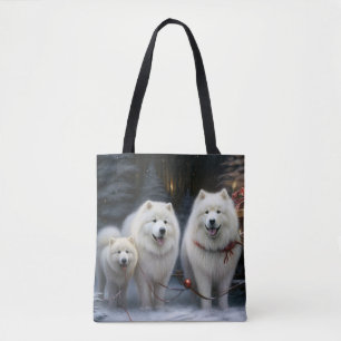 Samojede Schneebedeckter Schlitten Weihnachtsdekor Tasche