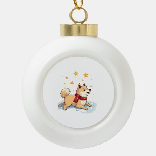 Samojede Schneeengel Keramik Kugel-Ornament (Vorderseite)