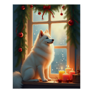 Samojede unter dem Mistelzweig Weihnachtsbild Poster