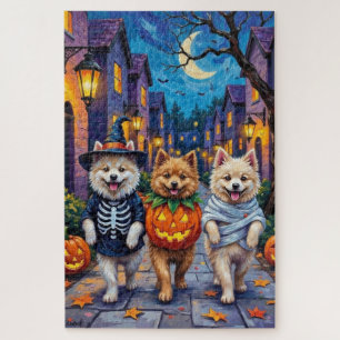 Samojeden-Hunde beim Trick-or-Treat an Halloween-K Puzzle