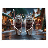 Samojeden Hunde Weihnachten Schnee Feiertag Große Geschenktüte (Vorderseite)