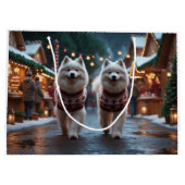 Samojeden Hunde Weihnachten Schnee Feiertag Große Geschenktüte (Rückseite)