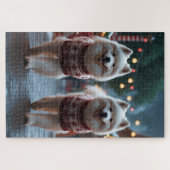 Samojeden Hunde Weihnachten Schnee Feiertag Puzzle (Horizontal)