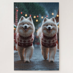 Samojeden Hunde Weihnachten Schnee Feiertag Puzzle