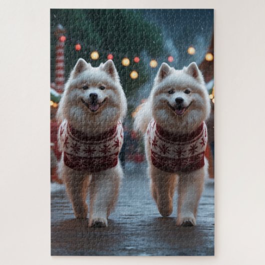 Samojeden Hunde Weihnachten Schnee Feiertag Puzzle (Vertikal)