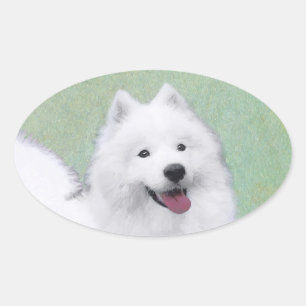 Samojeden-Malerei - Süße originale Hundekunst Ovaler Aufkleber