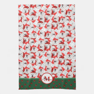 Samojeden-Muster-Monogramm-Weihnachtshund Geschirrtuch