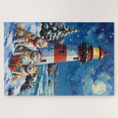 Samojeden-Weihnachtsleuchtturm-Feiertag Puzzle (Horizontal)