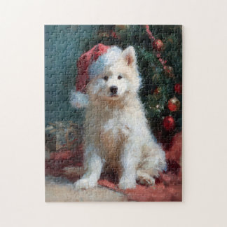 Samojeden-Welpen-Weihnachtsbild Puzzle