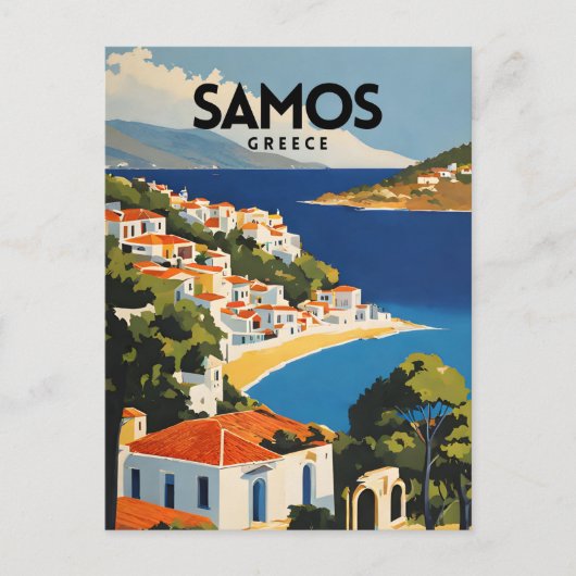 Samos Griechenland Retro Travel Poster Postkarte (Vorderseite)