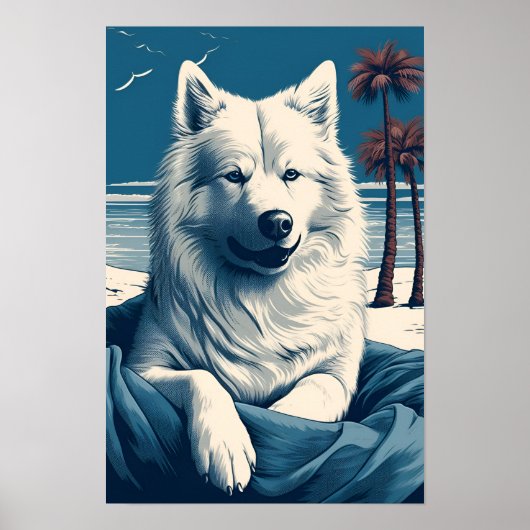 Samoyed am Strand Poster (Vorne)