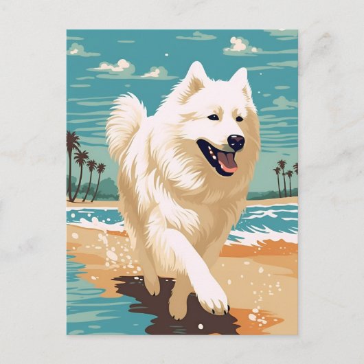 Samoyed am Strand Postkarte (Vorderseite)