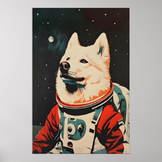Samoyed Astronaut Poster, Samoyed Retro Print Poster