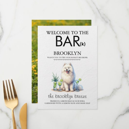 Samoyed Bar Menükarte (Vorderseite/Rückseite Beispiel)