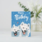 Samoyed Birthday Postcard Postkarte (Stehend Vorderseite)