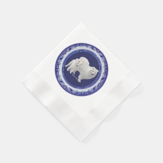 Samoyed Blue Willow Coin Paper Napkin Serviette (Ecke)