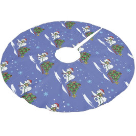 Samoyed Bringing the Christmas Tree Zuhause Polyester Weihnachtsbaumdecke