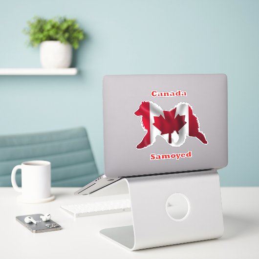 Samoyed & Canada Flag Custom Cut Vinyl Stickers Aufkleber (Laptop auf Schreibtisch)