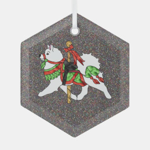Samoyed Carousel Horse Glass Hexagonal Ornament BK Aus Glas