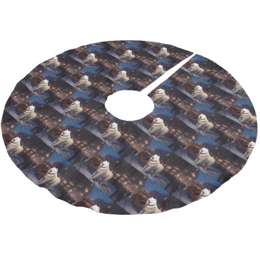 Samoyed Christmas Festivals Jahreszeit Polyester Weihnachtsbaumdecke (Schrägansicht)