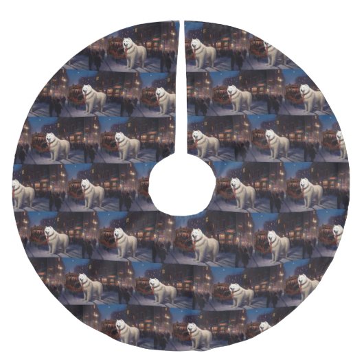 Samoyed Christmas Festivals Jahreszeit Polyester Weihnachtsbaumdecke (Vorderseite)