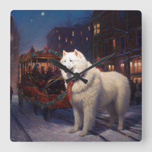 Samoyed Christmas Festivals Jahreszeit Quadratische Wanduhr