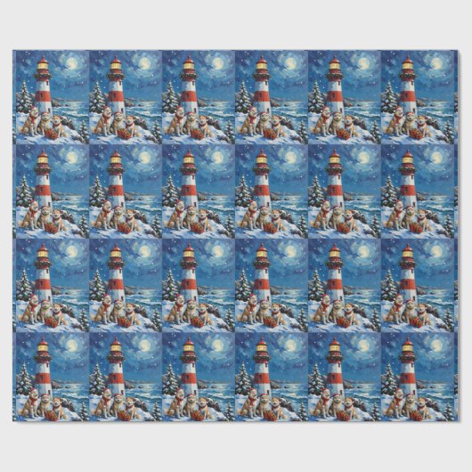 Samoyed Christmas Lighthouse Holiday Geschenkpapier (Flach)