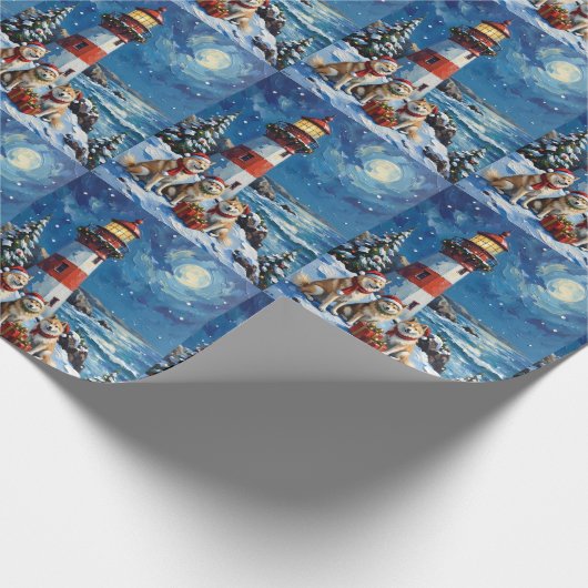 Samoyed Christmas Lighthouse Holiday Geschenkpapier (Ecke)