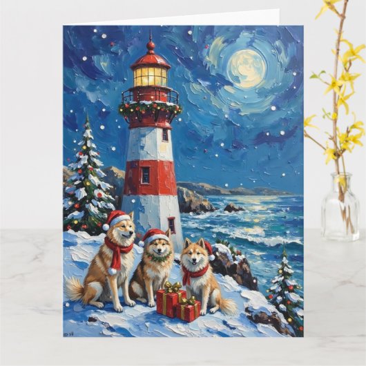 Samoyed Christmas Lighthouse Holiday Karte (Gelbe Blume)