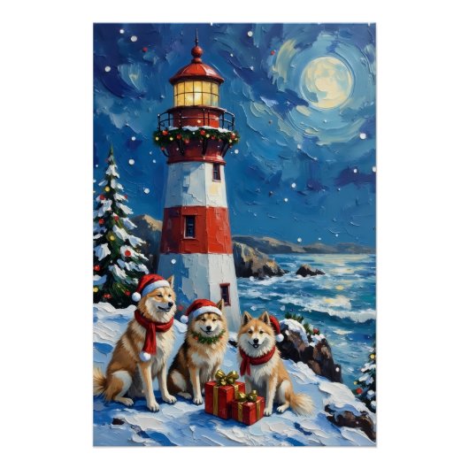 Samoyed Christmas Lighthouse Holiday Poster (Vorderseite)