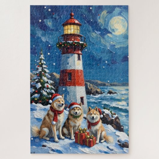 Samoyed Christmas Lighthouse Holiday Puzzle (Vertikal)