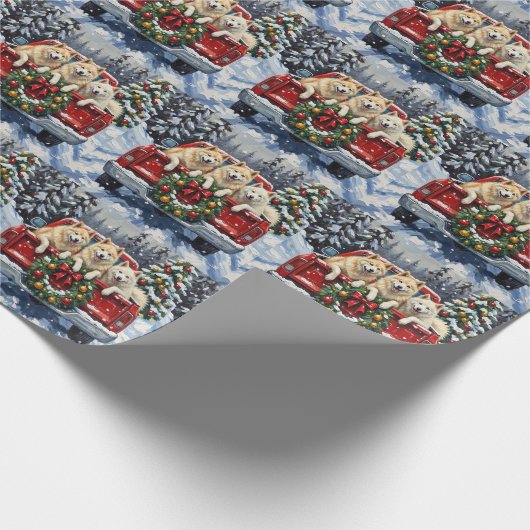 Samoyed Christmas Red Truck Holiday Geschenkpapier (Ecke)