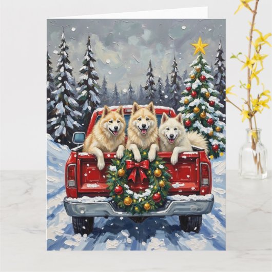 Samoyed Christmas Red Truck Holiday Karte (Gelbe Blume)