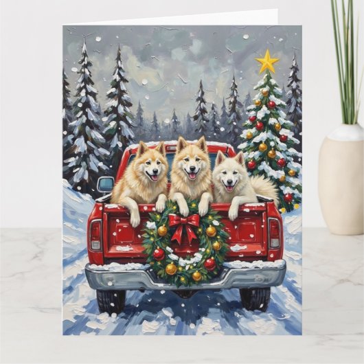 Samoyed Christmas Red Truck Holiday Karte (Vorderseite)