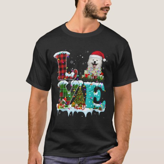 Samoyed Christmas Tree Lights Santa Dog Xmas T Shi T-Shirt (Vorderseite)