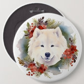 Samoyed Christmas Wreath Festivals Button (Vorne & Hinten)