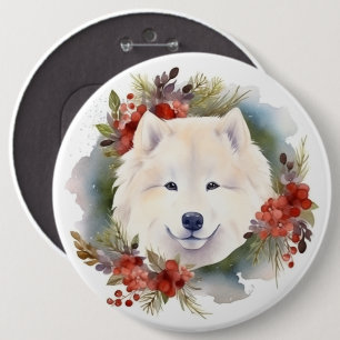 Samoyed Christmas Wreath Festivals Button