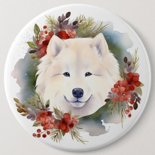 Samoyed Christmas Wreath Festivals Button (Vorderseite)