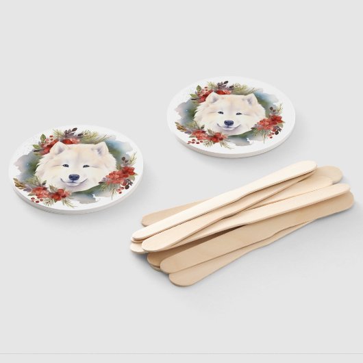 Samoyed Christmas Wreath Festivals Fächer (Non-assembled)