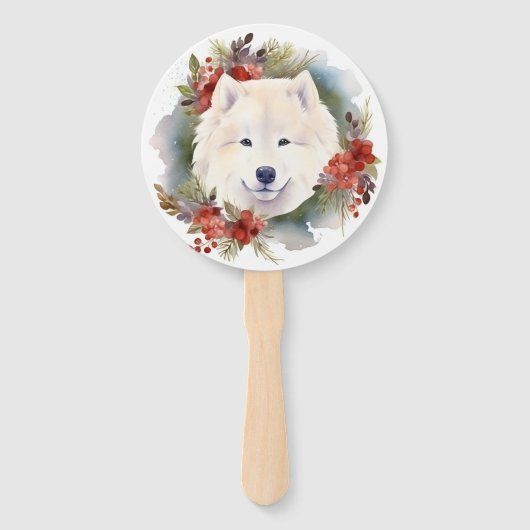 Samoyed Christmas Wreath Festivals Fächer (Vorderseite)