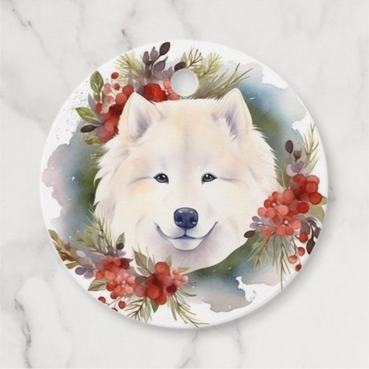 Samoyed Christmas Wreath Festivals Geschenkanhänger (Vorderseite)