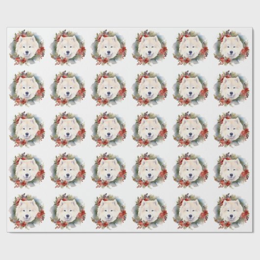 Samoyed Christmas Wreath Festivals Geschenkpapier (Flach)