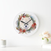 Samoyed Christmas Wreath Festivals Große Wanduhr (Zuhause)