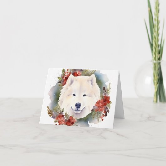 Samoyed Christmas Wreath Festivals Karte (Vorderseite)